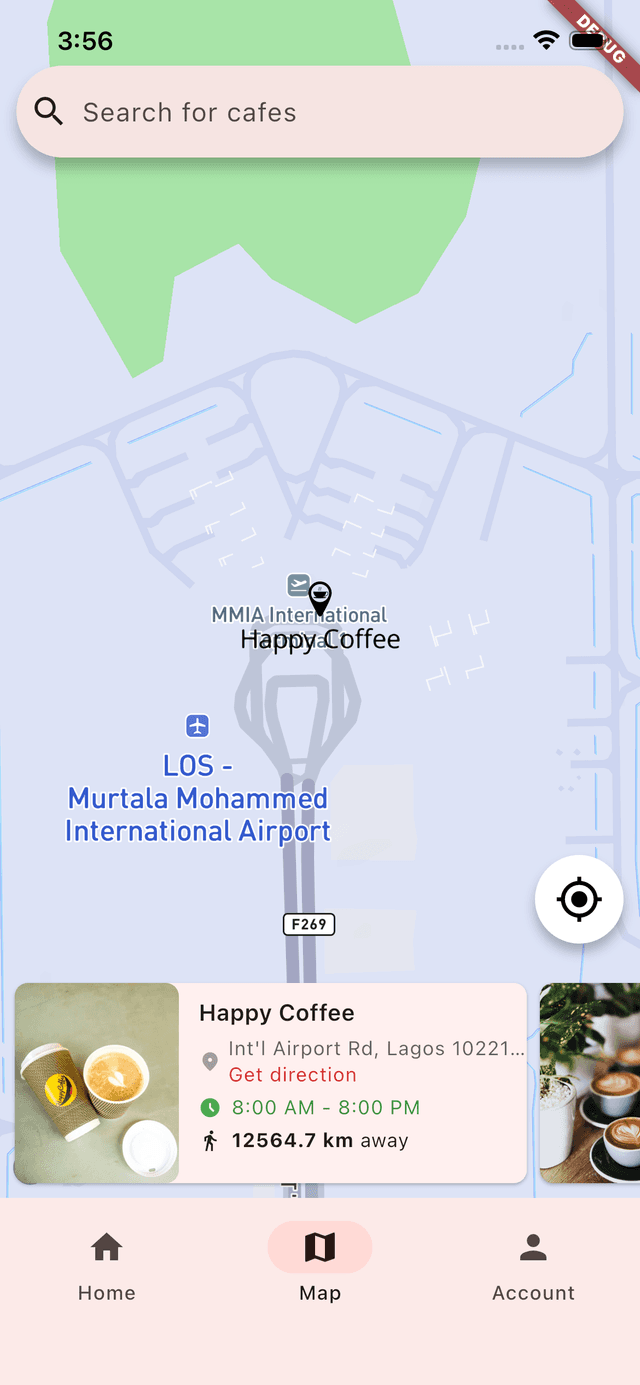 Coffee Sphut map showing nearby coffee stores